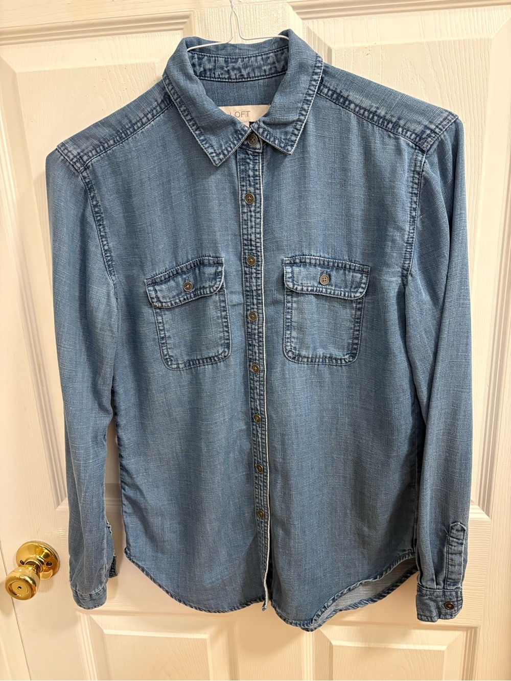 Loft chambray button up shirt, part linen